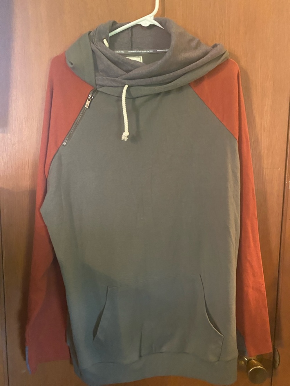 Ampersand Avenue Hooded Pullover Sweatshirt - Sage Green Body with Rust Sleeves